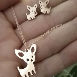 Cute stainless steel Chihuahua jewelry set